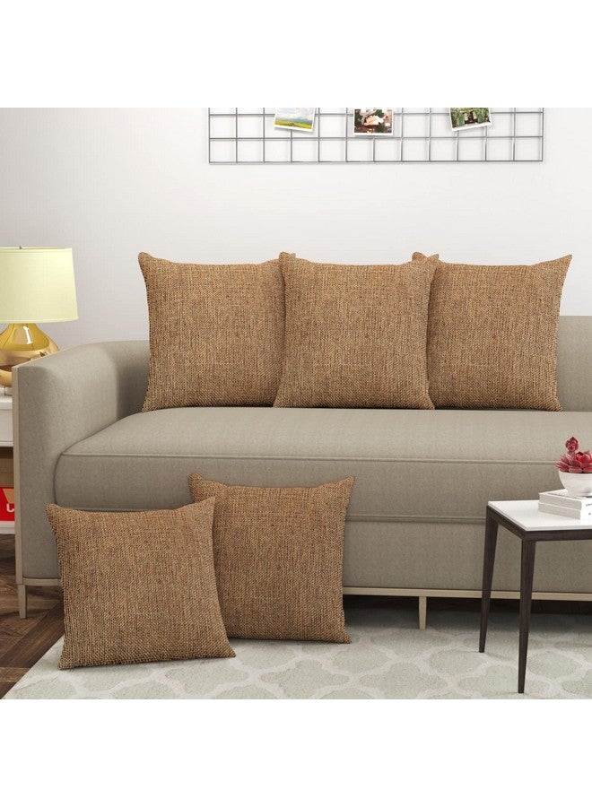 FRESH FROM LOOM Brown Jute Cushion Covers - Set of 5 Hypo-Allergenic Diwan Sofa Pillow Covers (16x16 Inches) - Image 1