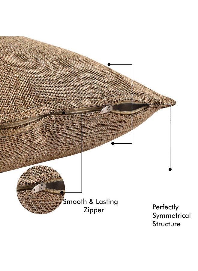 FRESH FROM LOOM Brown Jute Cushion Covers - Set of 5 Hypo-Allergenic Diwan Sofa Pillow Covers (16x16 Inches) - Image 2