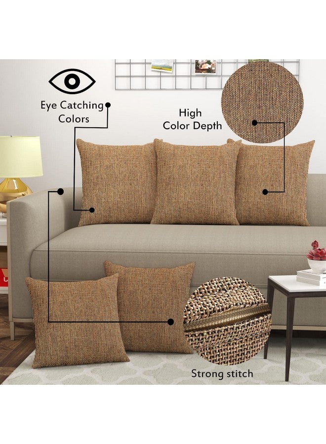 FRESH FROM LOOM Brown Jute Cushion Covers - Set of 5 Hypo-Allergenic Diwan Sofa Pillow Covers (16x16 Inches) - Image 3
