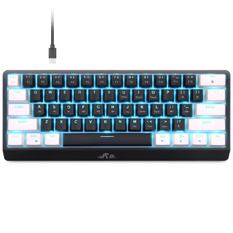 Rii RK806 60% Mechanical Gaming Keyboard,61 Keys Compact Wired Keyboard with Blue Backlight,Clicky Blue Switch,Anti-ghosting,for Windows Laptop PC Mac(Black&White) - Image 1