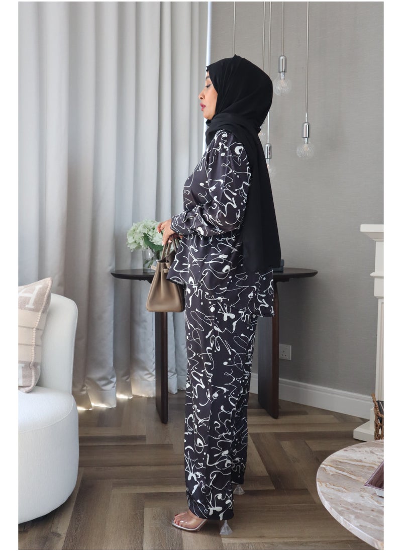 Jimmy Le Bond - Chic Waves Matching Set – Premium Modest Wear (Black Elegance) - Image 1