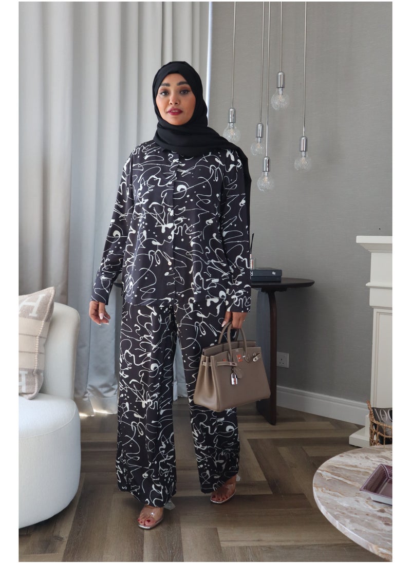 Jimmy Le Bond - Chic Waves Matching Set – Premium Modest Wear (Black Elegance) - Image 1