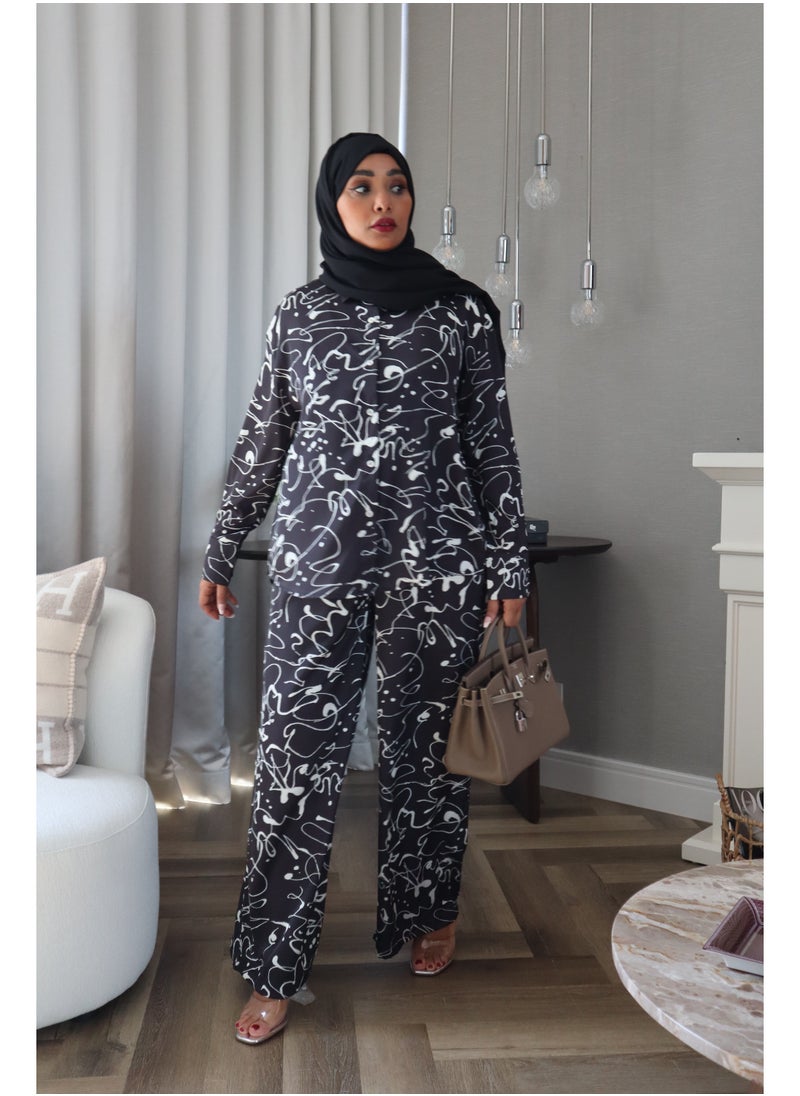 Jimmy Le Bond - Chic Waves Matching Set – Premium Modest Wear (Black Elegance) - Image 1