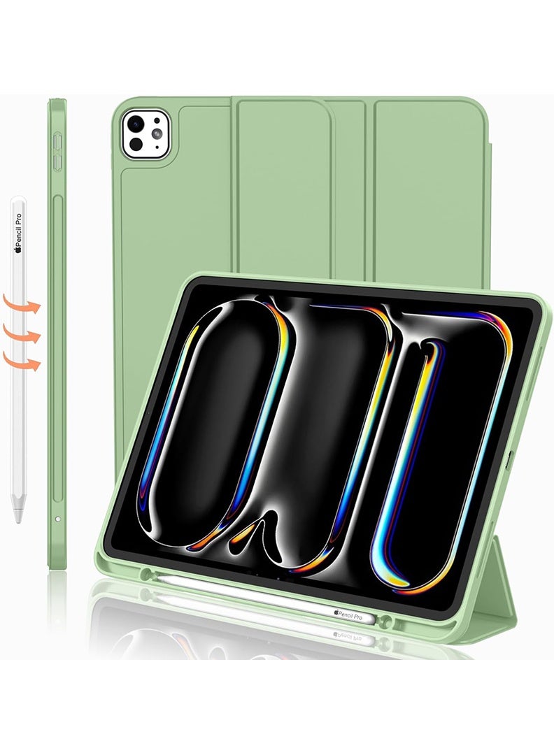 Theodor iPad Pro 11 Inch M4 2024 Case (5th Gen) with Pencil Holder, Smart iPad Case With Pencil Holder Slim Tablet Cover with Soft TPU Back, Auto Wake/Sleep Matcha Green - Image 1
