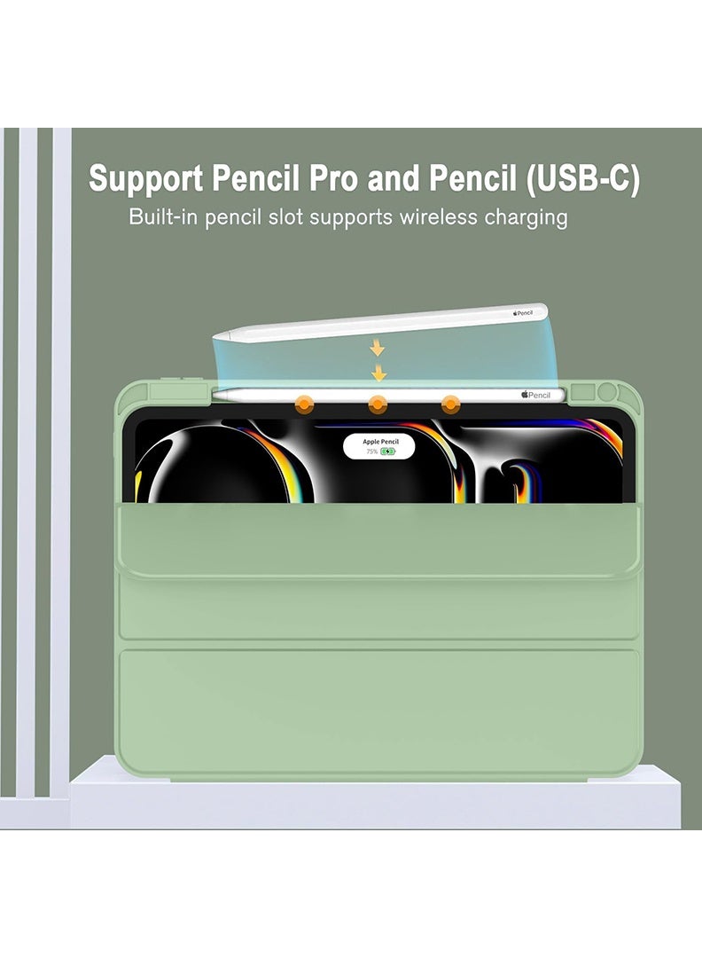 Theodor iPad Pro 11 Inch M4 2024 Case (5th Gen) with Pencil Holder, Smart iPad Case With Pencil Holder Slim Tablet Cover with Soft TPU Back, Auto Wake/Sleep Matcha Green - Image 4