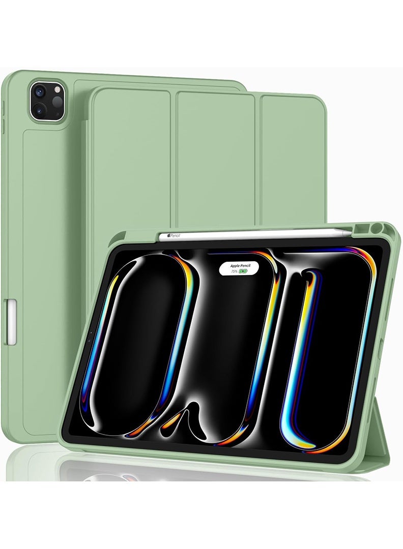 Theodor iPad Pro 11 Inch M4 2024 Case (5th Gen) with Pencil Holder, Smart iPad Case With Pencil Holder Slim Tablet Cover with Soft TPU Back, Auto Wake/Sleep Matcha Green - Image 1
