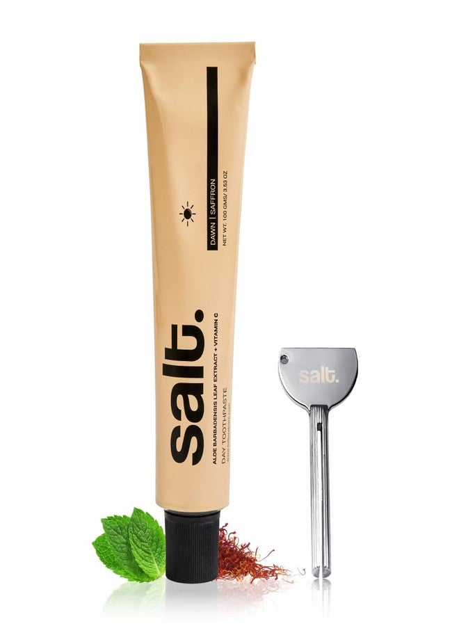 Salt Oral Care Saffron Dawn Toothpaste with Eco-Friendly Squeezer | Nano Hydroxyapatite Enamel Care | Vegan, SLS-Free & Whitening | Fresh Breath | Saffron Mint Flavour - Image 1