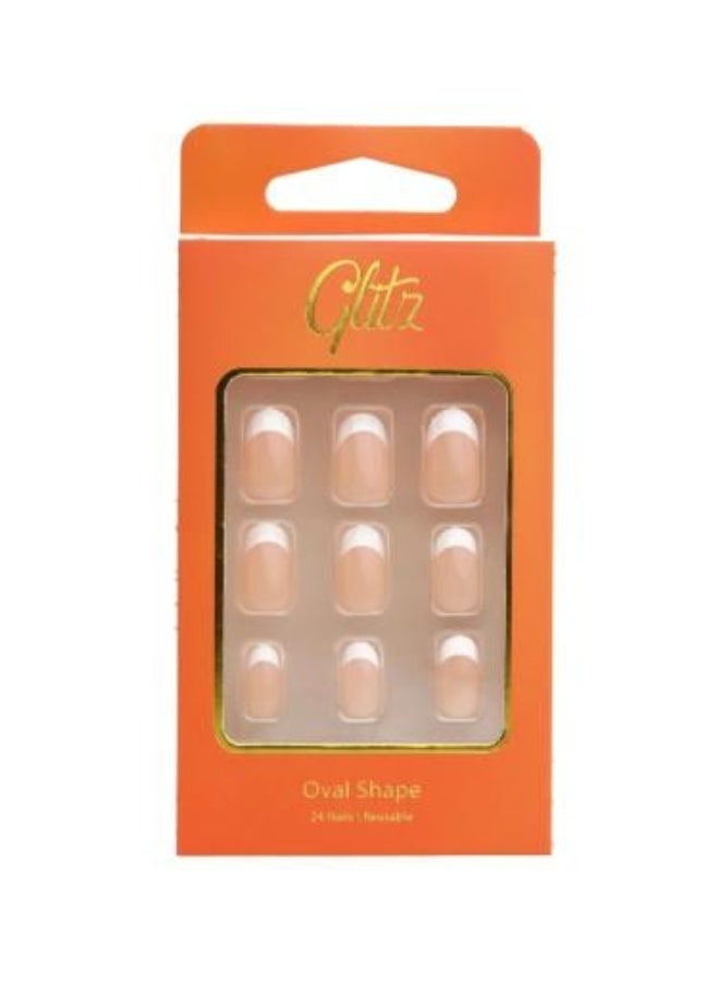 Glitz Self-Adhesive French Pink Oval Artificial Nails - 24 Pieces, No. 14