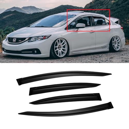 CMVT Auto Window Visors for 20122015 Honda Civic Sedan 4Door OutsideMount Shatterproof Rain Guards Vent Deflector Shade Dark Smoke 2013 2014 TapeOn 4PCS - Image 1