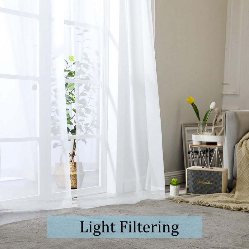 OWENIE White Short Sheer Curtains 24 Inches Long 2 Panels Set for Kitchen Window, Rod Pocket Light Filtering Sheer Tier Curtains for Small Laundry Room, RV, Camper Travel Trailers, 42 W x 24 L - Image 2