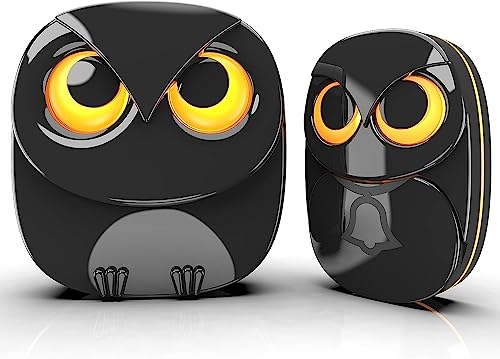 HTZSAFE Wireless Doorbell, Cute Owl Doorbell Weatherproof IP55 Outdoor Remote Push Button- 1000 Feet Long Wireless Range, 1 Receiver + 1 Transmitter, Black - Image 1