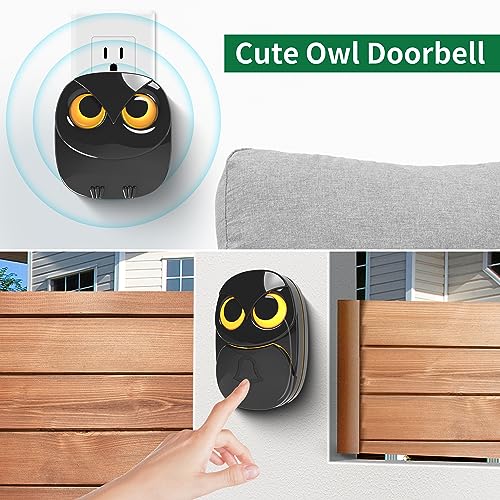 HTZSAFE Wireless Doorbell, Cute Owl Doorbell Weatherproof IP55 Outdoor Remote Push Button- 1000 Feet Long Wireless Range, 1 Receiver + 1 Transmitter, Black - Image 2