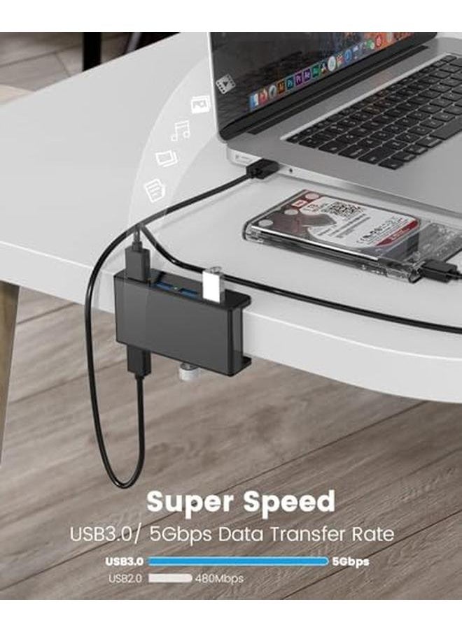 Usb 3.0 Hub Clamp Adapter Aluminum 4 Port Usb Splitter With Extra Power Supply Port And 4.92 Ft Data Cable Ultra Portable Usb Expander For Imac Laptop Pc