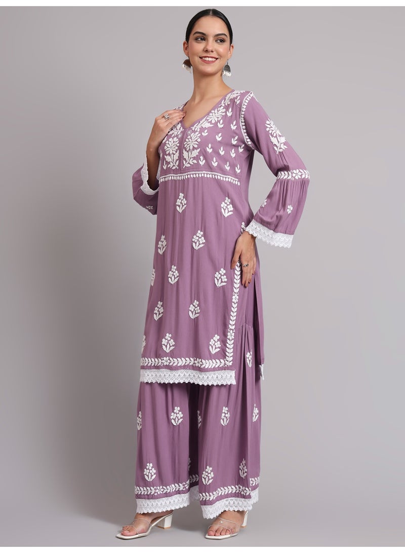 الايا طقم كورتا نسائي مطرز يدويًا من رايون لوكنو تشيكانكاري - Image 4