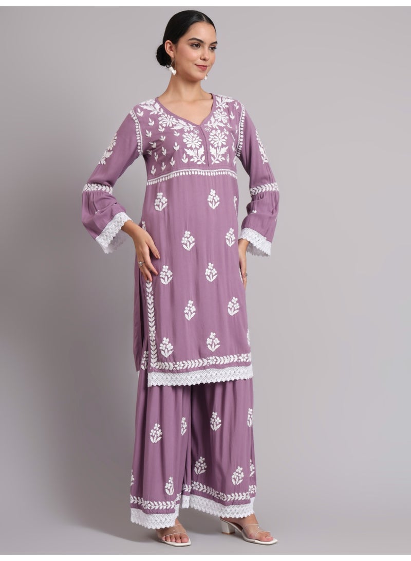 الايا طقم كورتا نسائي مطرز يدويًا من رايون لوكنو تشيكانكاري - Image 5