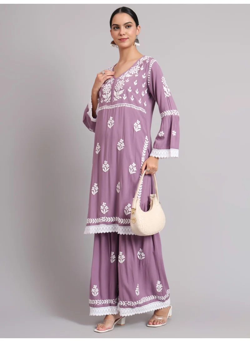 Alaya Mauve Women Hand Embroidered Lucknowi Chikankari Rayon Kurta Set-AL4077KS for Women | Best Price UAE