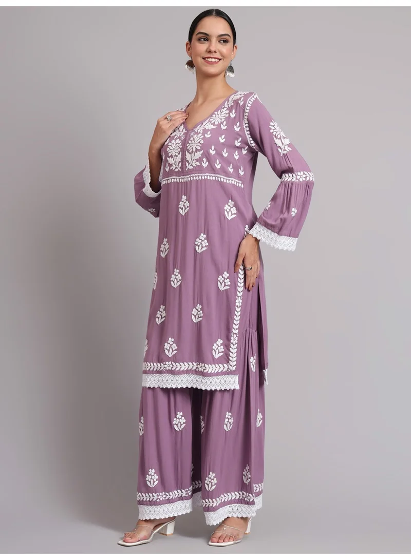 Alaya Mauve Women Hand Embroidered Lucknowi Chikankari Rayon Kurta Set-AL4077KS for Women | Best Price UAE
