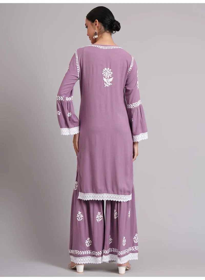 Alaya Mauve Women Hand Embroidered Lucknowi Chikankari Rayon Kurta Set-AL4077KS for Women | Best Price UAE