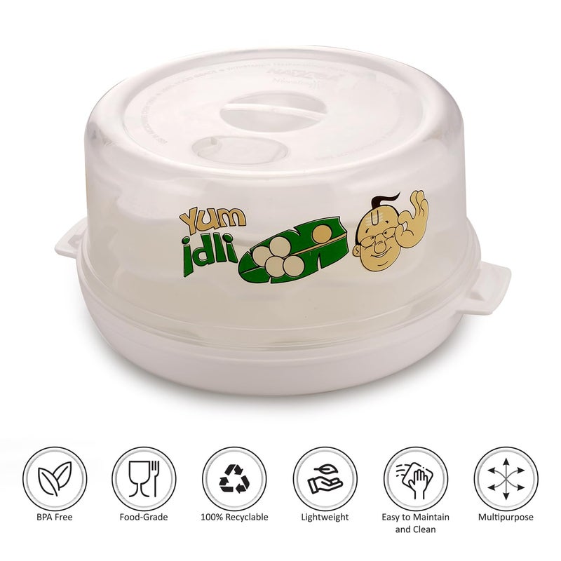 NAYASA صانع إيدلي كبير من ناياسا بلاستيك للميكروويف | خالي من BPA ودرجة غذائية | يصنع 12 إيدلي | مثالي لطهي الإيدلي، الفطائر، موداك، موموس | أبيض - Image 4