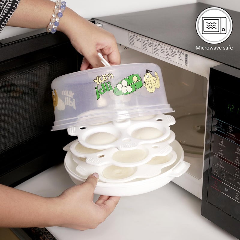 NAYASA صانع إيدلي كبير من ناياسا بلاستيك للميكروويف | خالي من BPA ودرجة غذائية | يصنع 12 إيدلي | مثالي لطهي الإيدلي، الفطائر، موداك، موموس | أبيض - Image 3