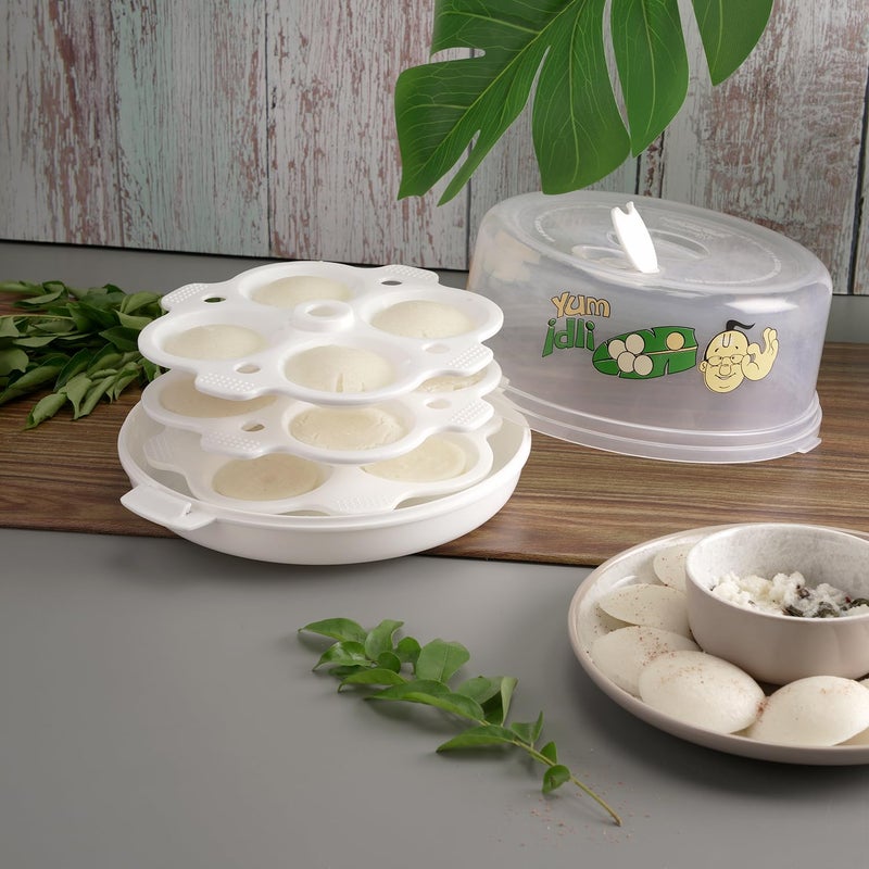 NAYASA صانع إيدلي كبير من ناياسا بلاستيك للميكروويف | خالي من BPA ودرجة غذائية | يصنع 12 إيدلي | مثالي لطهي الإيدلي، الفطائر، موداك، موموس | أبيض - Image 5