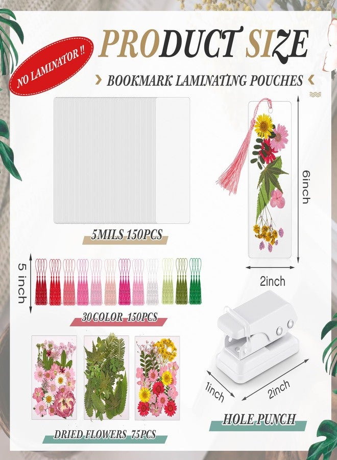 Fuyoooo 150 Pcs Dried Flower Bookmark Making Kit, DIY Pressed Flower Transparent Bookmark Laminating Pouches Party Favor Gift Tag Bulk for Back to School Book Lovers(2 x 6 Inch,Pink) - Image 2