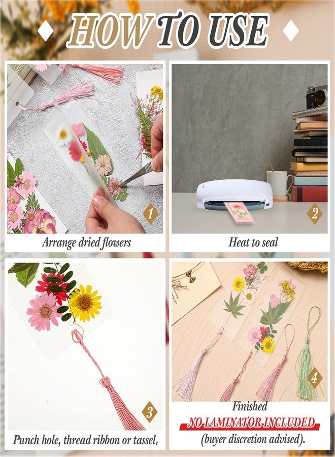Fuyoooo 150 Pcs Dried Flower Bookmark Making Kit, DIY Pressed Flower Transparent Bookmark Laminating Pouches Party Favor Gift Tag Bulk for Back to School Book Lovers(2 x 6 Inch,Pink) - Image 3