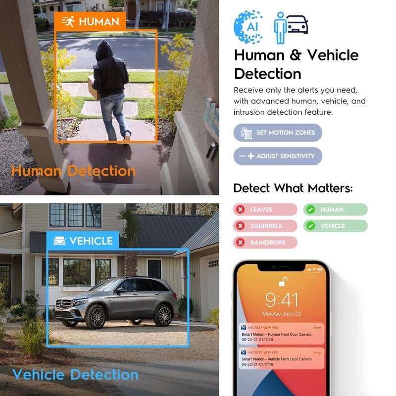 Amcrest 5MP AI Turret IP PoE Camera w/ 49ft Nightvision, Security IP Camera Outdoor, Built-in Microphone, Human & Vehicle Detection, Active Deterrent, 129Â° FOV, 5MP@20fps IP5M-T1277EW-AI - Image 3