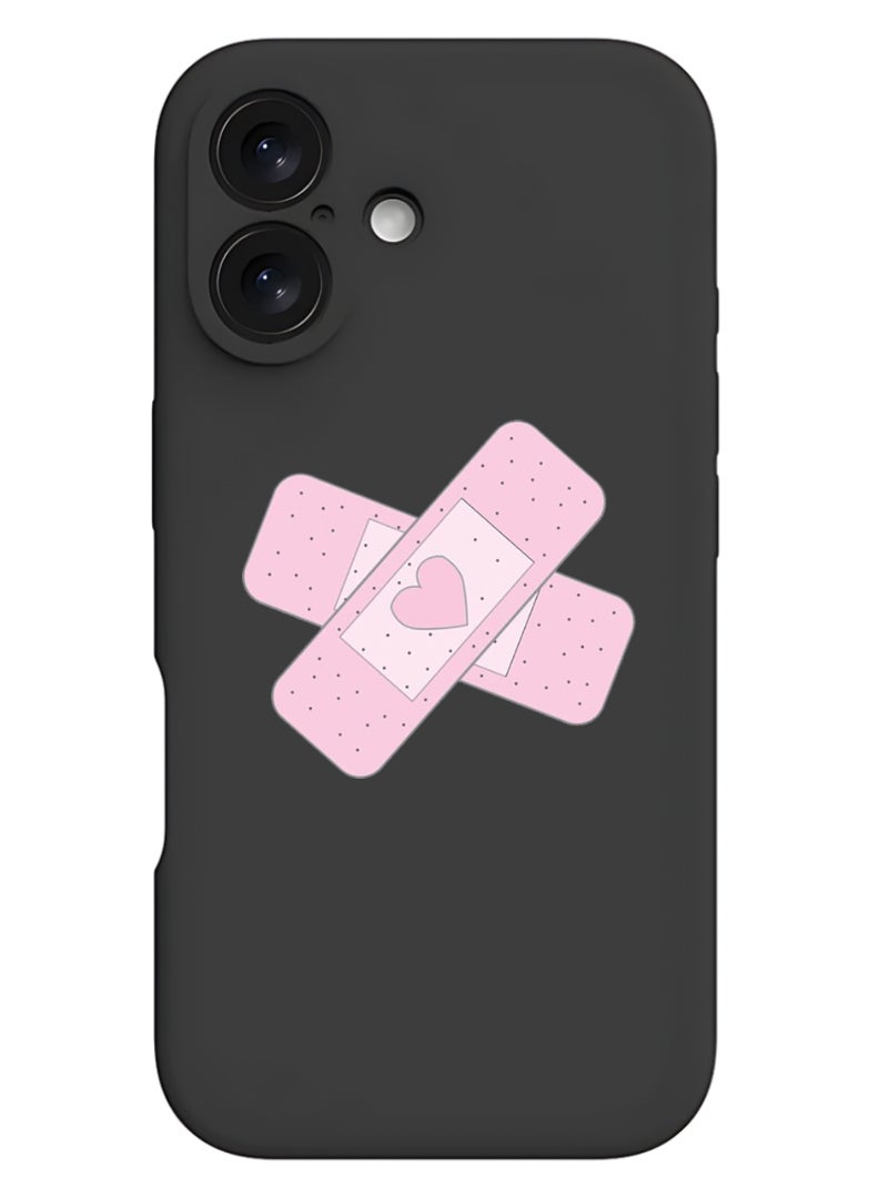 Theodor iPhone 16 Plus Black Protective Slim Fit Case Liquid Silicone Cover with Full Body Protection Anti-Scratch Shockproof Case For iPhone - Bandaid - Image 1