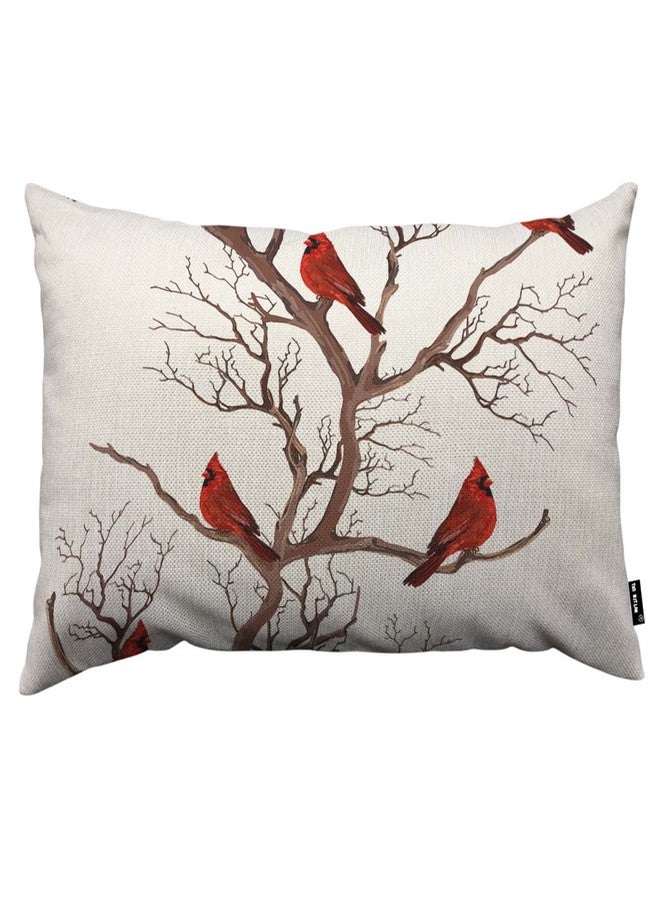 TKS MITLAN Beautiful Red Birds Pillow Covers 12x20 Inch Cardinals on Bare Brown Tree Branches Winter Christmas Decorative Throw Pillow Covers Cushion Case for Home Sofa Couch Decoration - Image 1