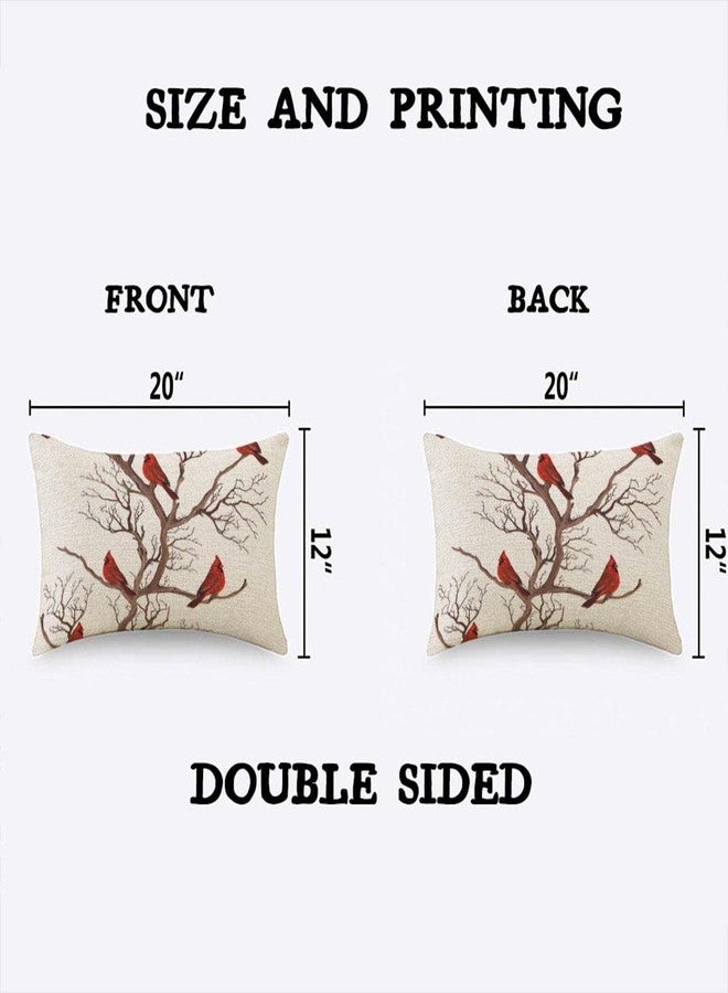 TKS MITLAN Beautiful Red Birds Pillow Covers 12x20 Inch Cardinals on Bare Brown Tree Branches Winter Christmas Decorative Throw Pillow Covers Cushion Case for Home Sofa Couch Decoration - Image 4