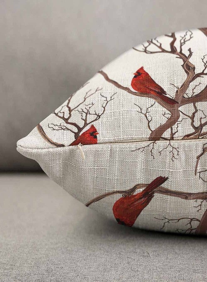 TKS MITLAN Beautiful Red Birds Pillow Covers 12x20 Inch Cardinals on Bare Brown Tree Branches Winter Christmas Decorative Throw Pillow Covers Cushion Case for Home Sofa Couch Decoration - Image 3