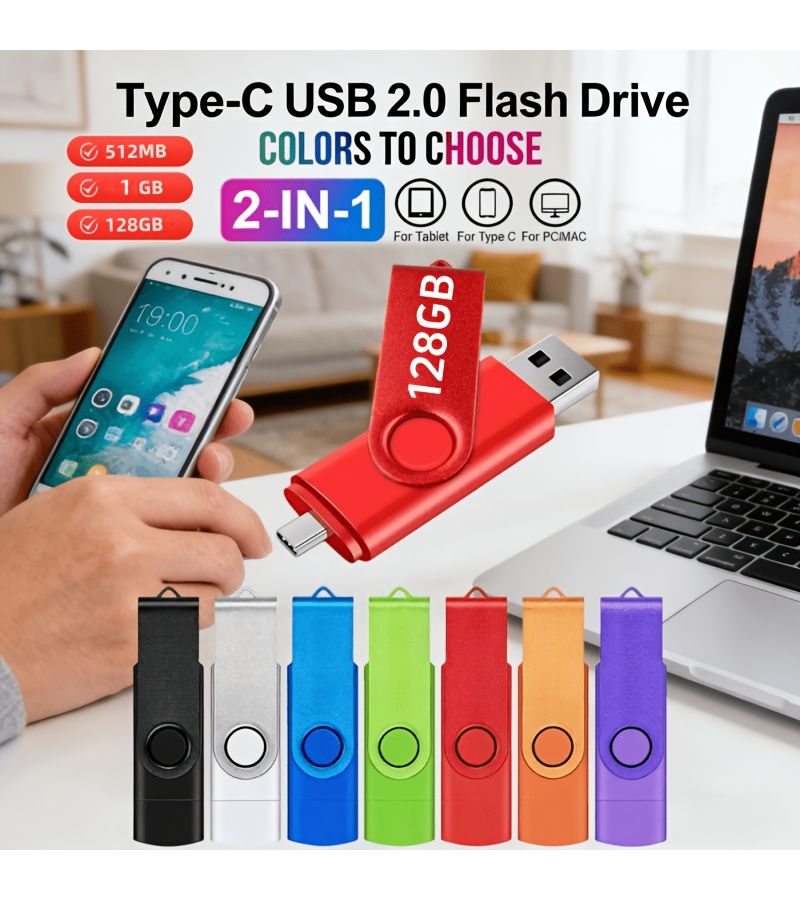 ذاكرة USB سعة 128 جيجابايت من نوع USB 2.0 Type C، لون أحمر، بهيكل معدني عالي السرعة للهواتف وأجهزة الكمبيوتر المحمولة - Image 4