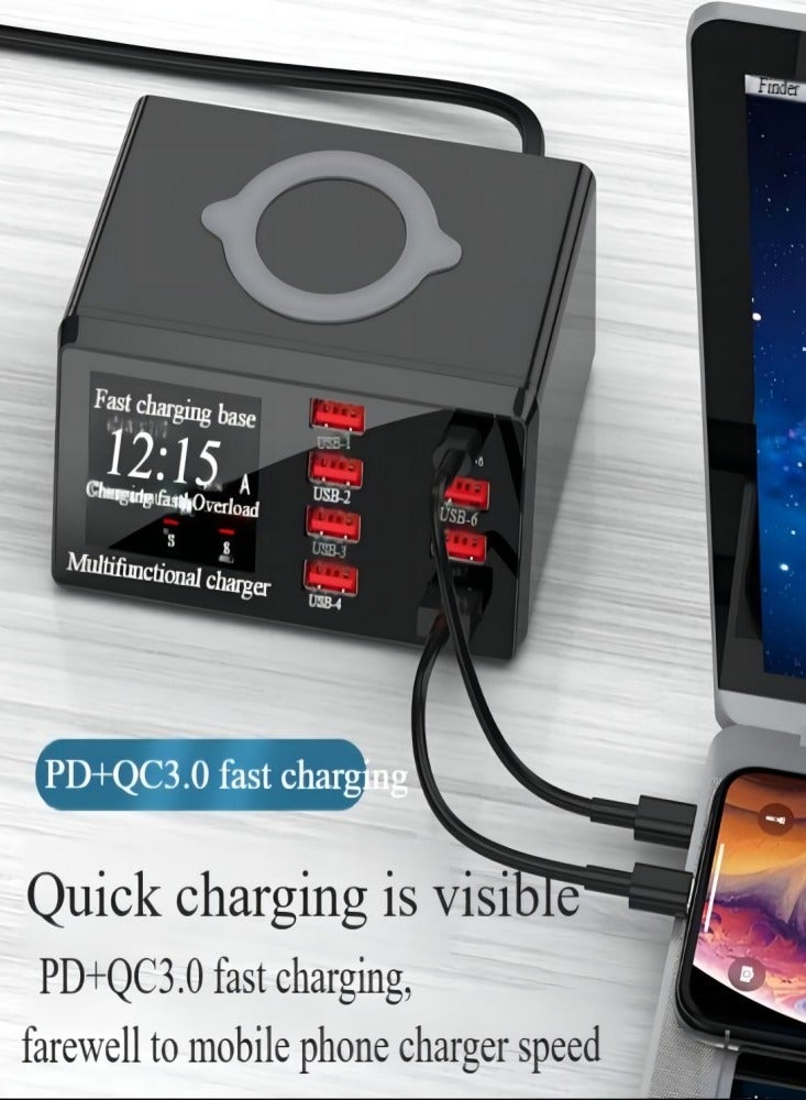 Intelligent digital display wireless charger, multi-function 100W high-power PD20W fast charging USB, QC3.0 multi-port charging mobile phone wireless charger  - Image 2
