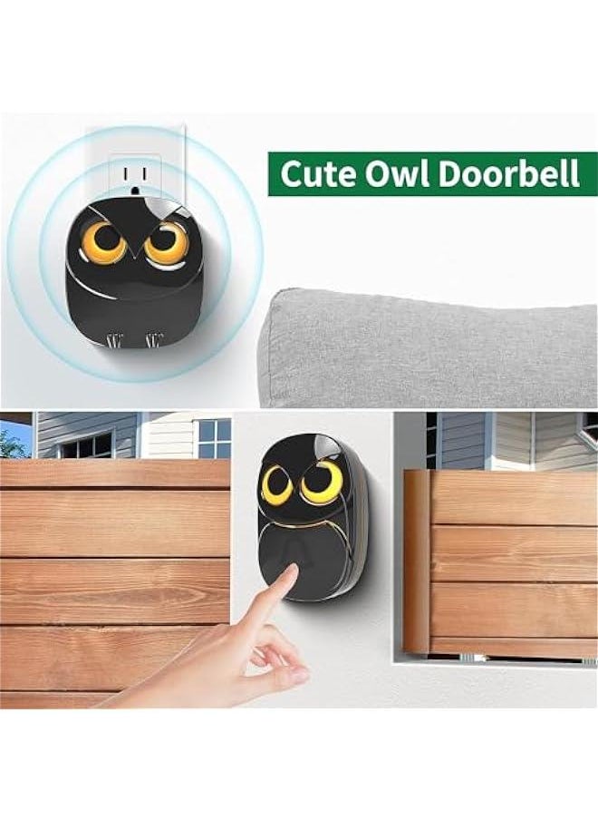 MOXO - Wireless Doorbell Cute Owl Doorbell Weatherproof IP65 Outdoor Remote Push on 1000 feet Long Wireless Range35 Classic Melodies Optional LED Flash1Receiver+1Transmitter - Image 1