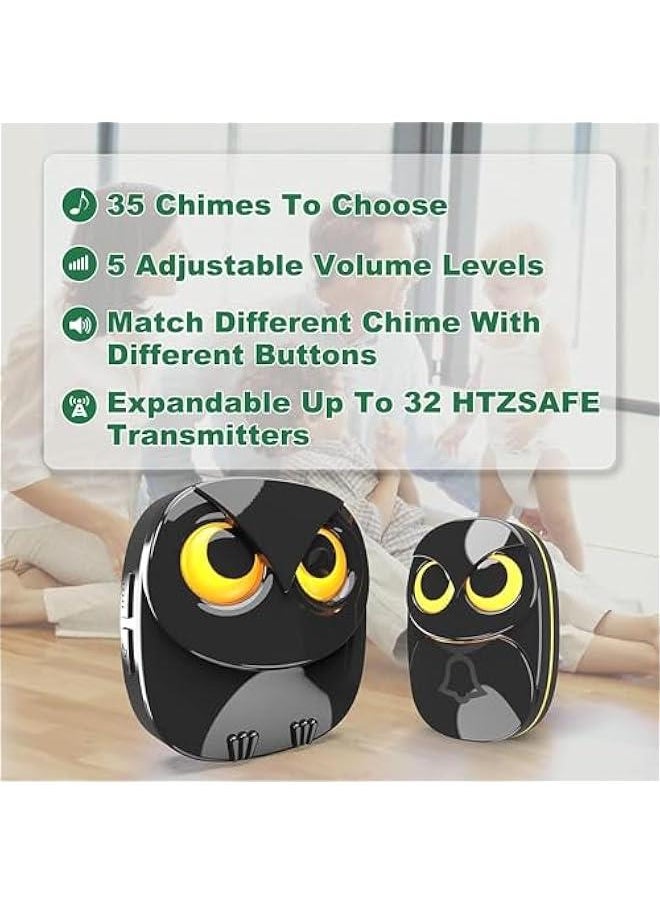 MOXO - Wireless Doorbell Cute Owl Doorbell Weatherproof IP65 Outdoor Remote Push on 1000 feet Long Wireless Range35 Classic Melodies Optional LED Flash1Receiver+1Transmitter - Image 1