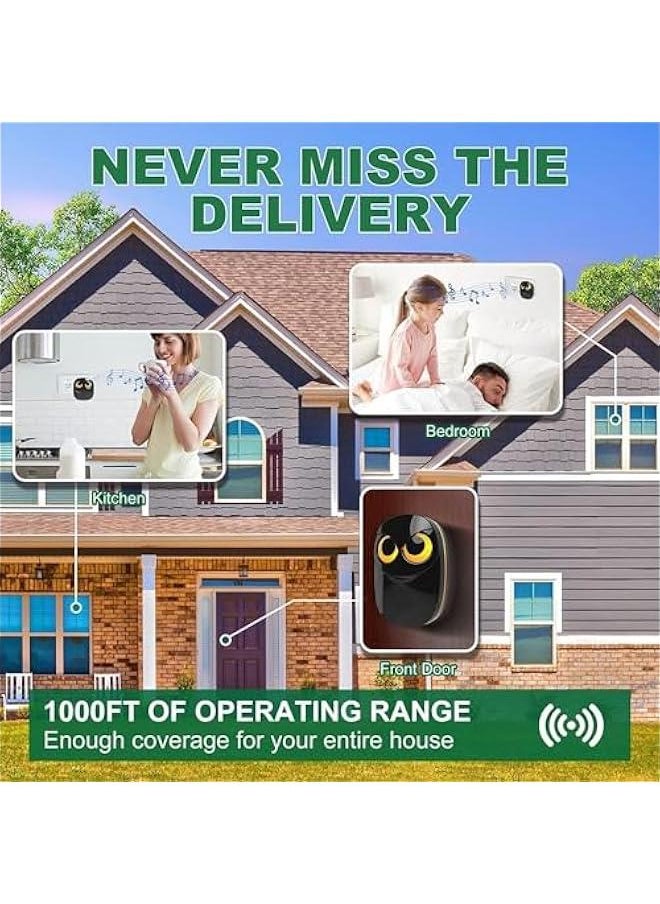 MOXO - Wireless Doorbell Cute Owl Doorbell Weatherproof IP65 Outdoor Remote Push on 1000 feet Long Wireless Range35 Classic Melodies Optional LED Flash1Receiver+1Transmitter - Image 1