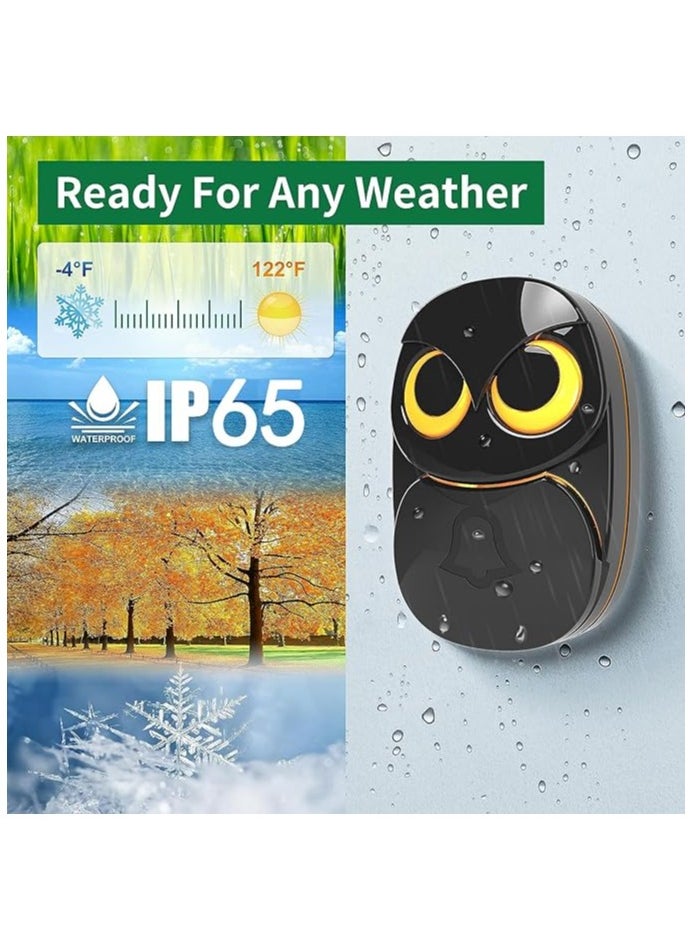 MOXO - Wireless Doorbell Cute Owl Doorbell Weatherproof IP65 Outdoor Remote Push on 1000 feet Long Wireless Range35 Classic Melodies Optional LED Flash1Receiver+1Transmitter - Image 1