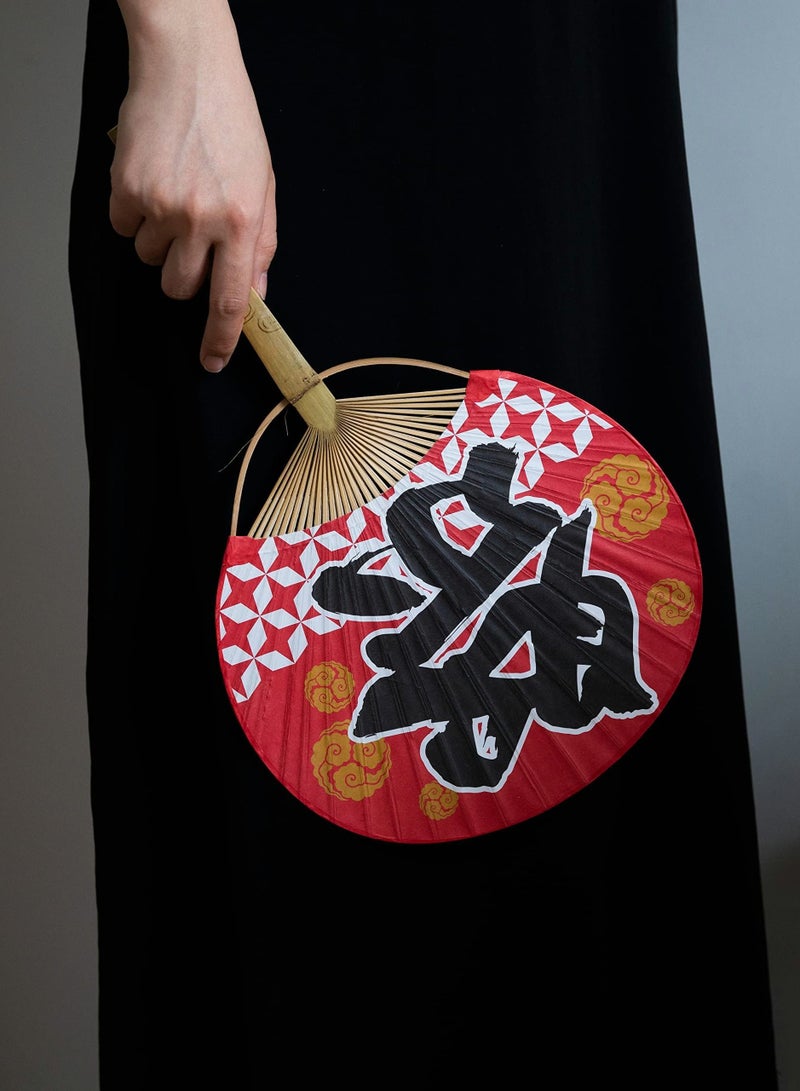 Japanese Paper Fans Decoration Round Hand-held Hand Fan Cattail Paddle Can Hang Bamboo Handle Decorative Suitable for Home Party Supplies Cosplay (Firework Ceremony) - Image 2
