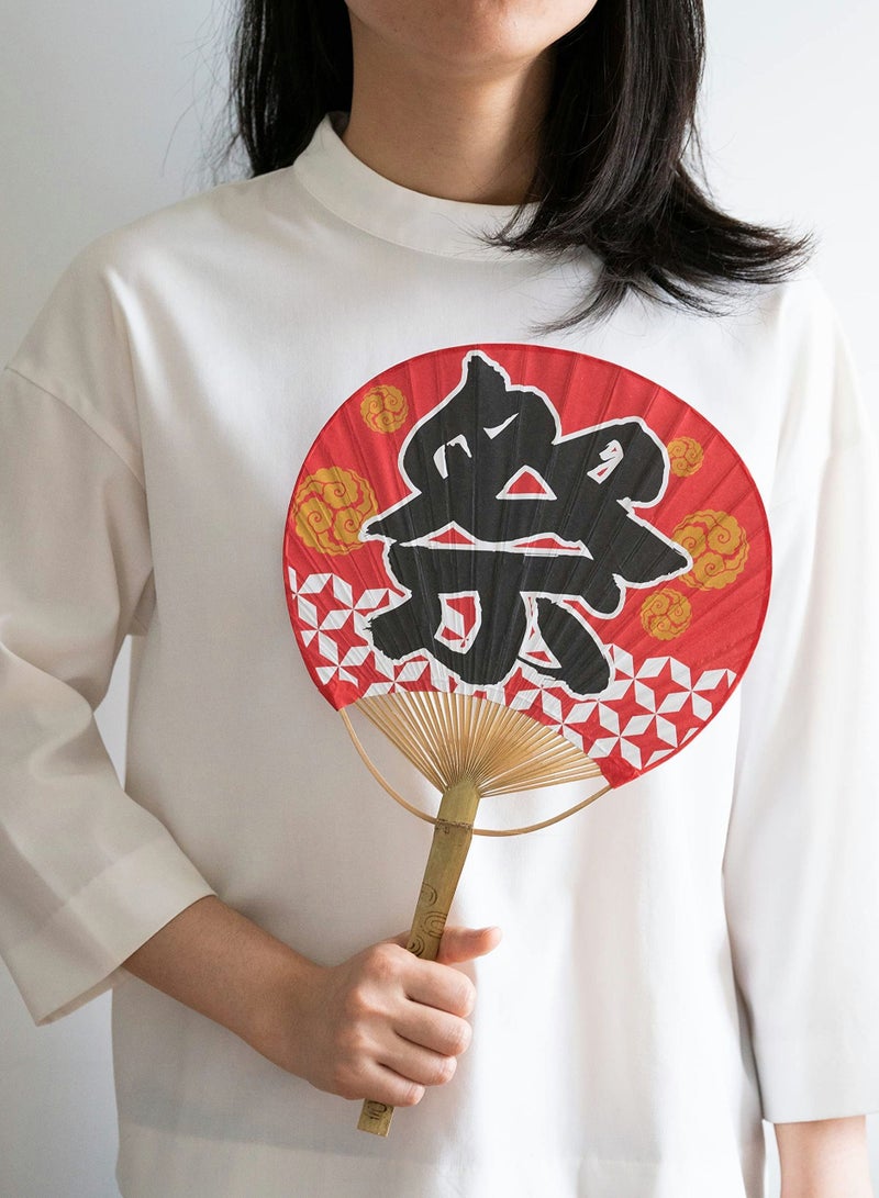 Japanese Paper Fans Decoration Round Hand-held Hand Fan Cattail Paddle Can Hang Bamboo Handle Decorative Suitable for Home Party Supplies Cosplay (Firework Ceremony) - Image 3