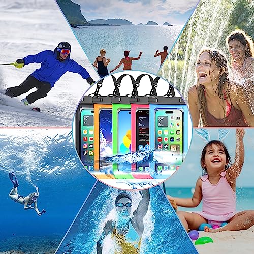 Famoby Up to 8.3" 5 Pack Multicolor Universal Waterproof Phone Pouch, Phone Waterproof Case Dry Bag,Protection Level: IP68,Outdoor Sports for Apple iPhone,Samsung,and More,Black,Blue,Pink,Orange,Green - Image 2