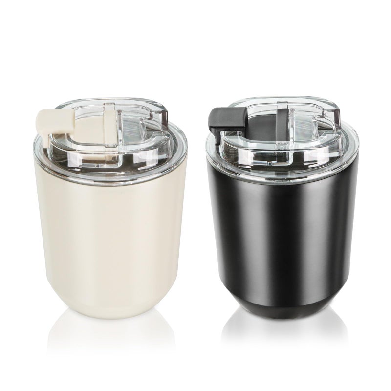 Puraville 2 Pack Insulated Tumblers with Lid 10 oz Travel Coffee Mug Stainless Steel Vacuum Cup Leak Proof Double Walled Coffee Tumbler for Iced and Hot Drinks Black and Cream