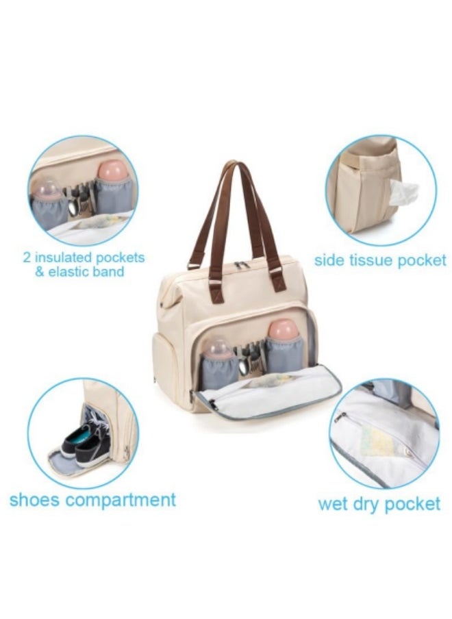 GGEROU Diaper Bag Tote, Multifunctional Mommy Bag, Large Capacity Maternity Bag with 2 Organizer Pouches, Beige  - Image 2