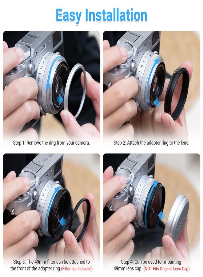 JJC 49mm Metal Filter Adapter Ring Lens Adapter Connector for Fujifilm X100F X100T X100S X100 X70 Installing UV Protector CPL Circular Polarizer ND Neutral Density Filter, Replace Fuji AR-X100 /Silver - Image 3