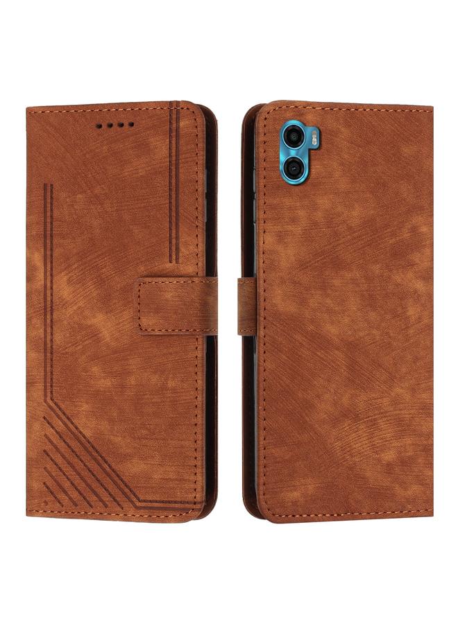 S-TOP Case For Motorola Moto E22s / E32 4G India Skin Feel Stripe Pattern Leather Phone Case with Lanyard - Image 2