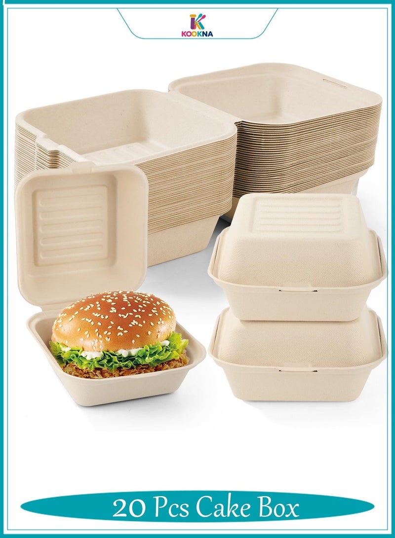 KOOKNA Cake Box, Burger Box, 20 Pcs Disposable Food Container, Cookie Packaging Gift Box, Pudding Pie Sandwich Lunch Box for Outdoor Picnic (Beige) - Image 1