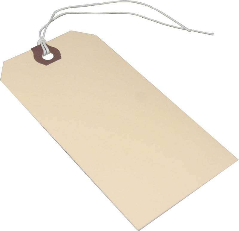 AMRAM Blank Shipping Tags with String,100 Pieces 4 3/4-in x 2 3/8-in, Manila with Reinforced Eyelet - Image 1