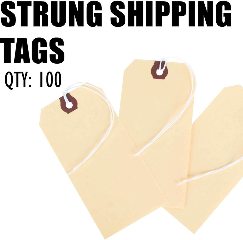 AMRAM Blank Shipping Tags with String,100 Pieces 4 3/4-in x 2 3/8-in, Manila with Reinforced Eyelet - Image 2