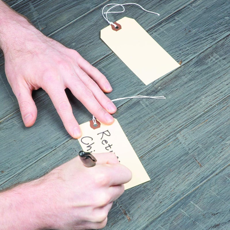 AMRAM Blank Shipping Tags with String,100 Pieces 4 3/4-in x 2 3/8-in, Manila with Reinforced Eyelet - Image 5