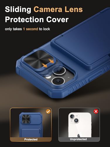 Vihibii for iPhone 15, iPhone 14, and iPhone 13 Wallet Case with Card Holder (4 Cards), [RFID Blocking] & Slide Lens Camera Cover & Raised Edges Protect Screen, Shockproof Wallet Phone Case, Blue - Image 4